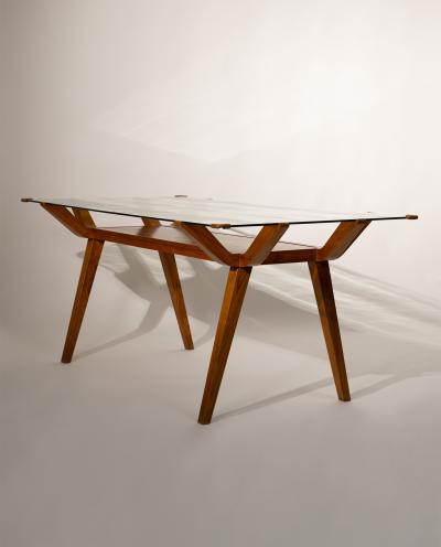 mid Century Italian Dining Table with Wood Inlay 1950