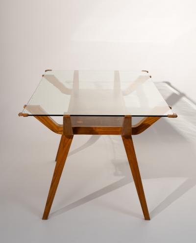 mid Century Italian Dining Table with Wood Inlay 1950