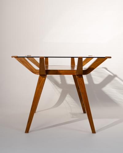 mid Century Italian Dining Table with Wood Inlay 1950