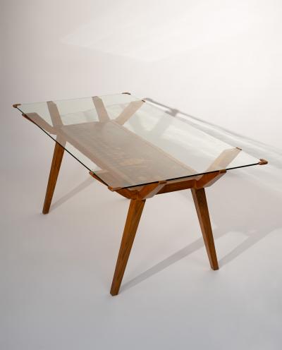 mid Century Italian Dining Table with Wood Inlay 1950