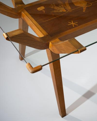 mid Century Italian Dining Table with Wood Inlay 1950