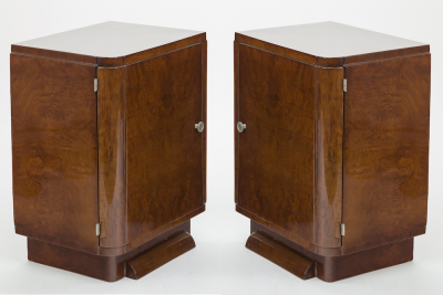 pair of french art deco veneer bedsides