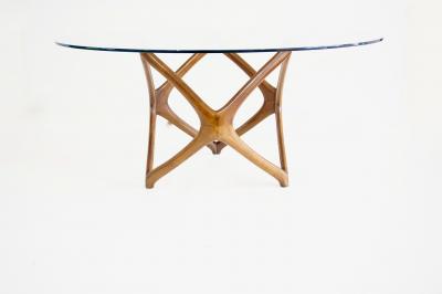 pierluigi Giordani Pierluigi Giordani round coffee table carved wood and crystal top 1950