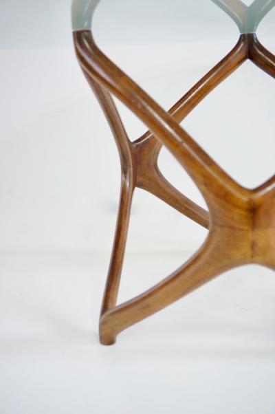 pierluigi Giordani Pierluigi Giordani round coffee table carved wood and crystal top 1950