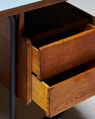 robert charroy Oak and Melamine Desk by Robert Charroy for Mobilor France c 1950