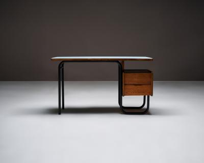 robert charroy Oak and Melamine Desk by Robert Charroy for Mobilor France c 1950