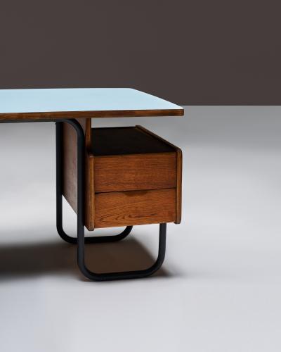 robert charroy Oak and Melamine Desk by Robert Charroy for Mobilor France c 1950