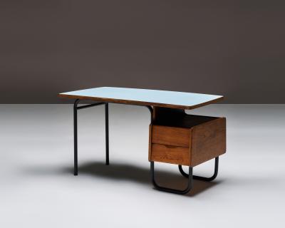 robert charroy Oak and Melamine Desk by Robert Charroy for Mobilor France c 1950
