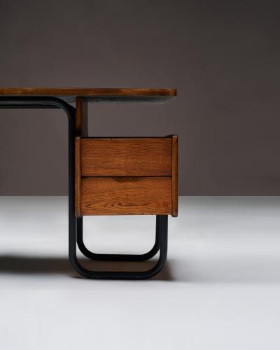 robert charroy Oak and Melamine Desk by Robert Charroy for Mobilor France c 1950