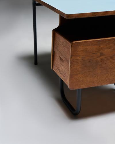 robert charroy Oak and Melamine Desk by Robert Charroy for Mobilor France c 1950
