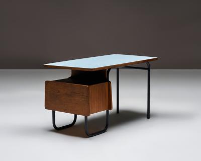 robert charroy Oak and Melamine Desk by Robert Charroy for Mobilor France c 1950