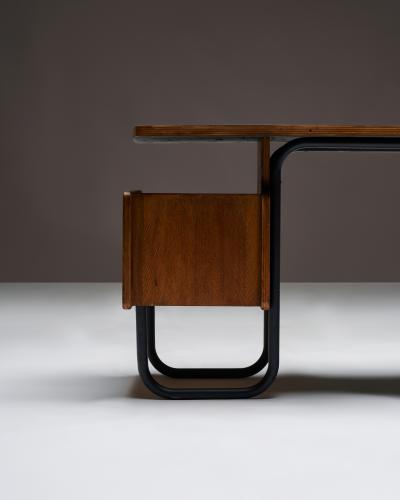 robert charroy Oak and Melamine Desk by Robert Charroy for Mobilor France c 1950