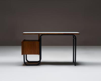 robert charroy Oak and Melamine Desk by Robert Charroy for Mobilor France c 1950