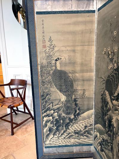 soga Shohaku Rare Japanese Floor Screen of Perched Eagles Soga Shohaku Edo period