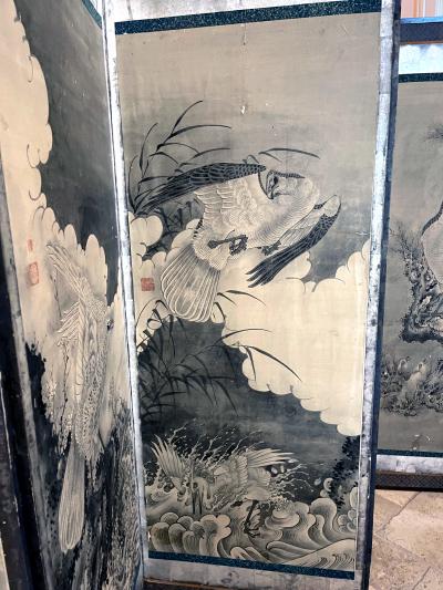 soga Shohaku Rare Japanese Floor Screen of Perched Eagles Soga Shohaku Edo period