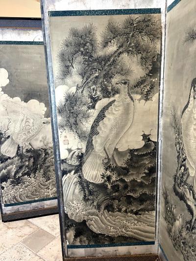 soga Shohaku Rare Japanese Floor Screen of Perched Eagles Soga Shohaku Edo period