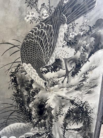 soga Shohaku Rare Japanese Floor Screen of Perched Eagles Soga Shohaku Edo period