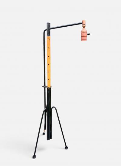 stadler neuwirth lamp company Stadler Neuwirth Adjustable Beech and Wrought Iron Floor Lamp circa 1951
