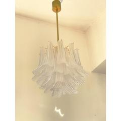  A V Mazzega Contemporary Murano Style Glass Sella Chandelier With Gold 24k Metal Frame - 4460704