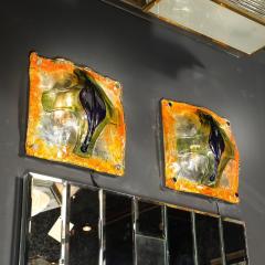  A V Mazzega Mid Century Hand Blown Amber Green Blue Murano Glass Sconces by Mazzega - 4622328