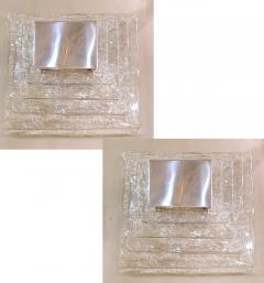  A V Mazzega Mid Century Modern Square clear Murano glass nickel sconces Mazzega Italy - 2225246