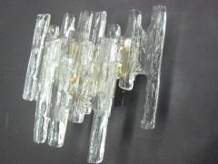  A V Mazzega Pair of Italian Mid Century Modern Murano Ice Glass Wall Sconces by Mazzega - 4090308