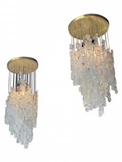  A V Mazzega Pair of Italian Modern Hand Blown Glass and Brass Chandeliers Mazzega - 4162260