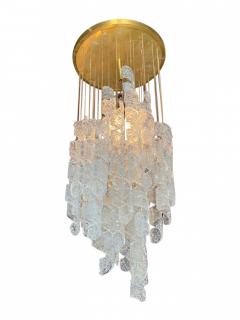  A V Mazzega Pair of Italian Modern Hand Blown Glass and Brass Chandeliers Mazzega - 4162261