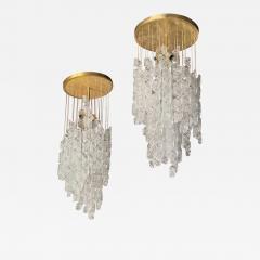  A V Mazzega Pair of Italian Modern Hand Blown Glass and Brass Chandeliers Mazzega - 4167629