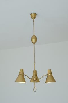  AB E Hansson Co AB E Hansson Height Adjustable Three Arm Pendant Light in Brass Sweden 1950s - 3286708