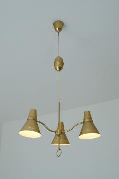  AB E Hansson Co AB E Hansson Height Adjustable Three Arm Pendant Light in Brass Sweden 1950s - 3286709
