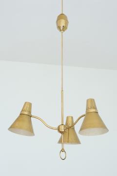  AB E Hansson Co AB E Hansson Height Adjustable Three Arm Pendant Light in Brass Sweden 1950s - 3286713