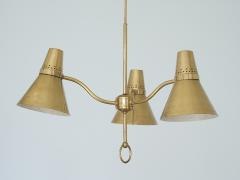 AB E Hansson Co AB E Hansson Height Adjustable Three Arm Pendant Light in Brass Sweden 1950s - 3286716