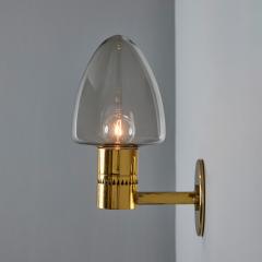  AB Markaryd Pair of 1960s Hans Agne Jakobsson Model V 220 Brass Glass Sconces for Markaryd - 3918301