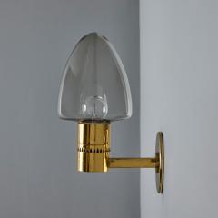  AB Markaryd Pair of 1960s Hans Agne Jakobsson Model V 220 Brass Glass Sconces for Markaryd - 3918317