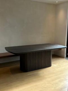  AMBROZIA 136L x 48W Tambour Pedestal Dining Table by Ambrozia Solid Dark Oak - 3488295
