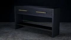  AMBROZIA Atwater Drawer Console by AMBROZIA Solid Ebonized Oak Brown Leather Brass - 3192777
