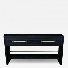  AMBROZIA Atwater Drawer Console by AMBROZIA Solid Ebonized Oak Brown Leather Brass - 3324240