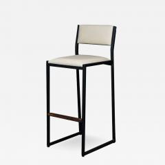  AMBROZIA Shaker Bar stool Chair by Ambrozia Solid Walnut Black Steel Cream Vinyl - 3330607