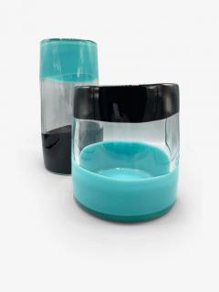  ARCADE MURANO ICHNOS B BLACK TURQUOISE GLASS VASE - 3075286