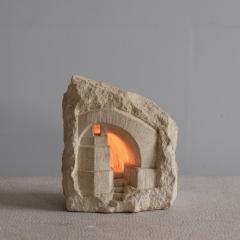  ARSENE GALISSON 1980s carved stone cave lamp - 4116384
