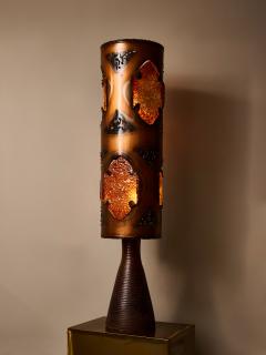  Accolay Pottery Brutalist Table Lamp with Copper Shade and Resin Panels from Accolay - 4693284