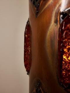  Accolay Pottery Brutalist Table Lamp with Copper Shade and Resin Panels from Accolay - 4693446