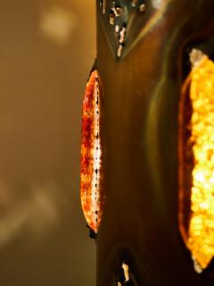  Accolay Pottery Brutalist Table Lamp with Copper Shade and Resin Panels from Accolay - 4693477