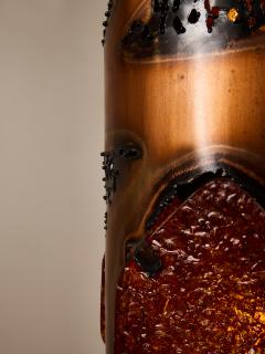  Accolay Pottery Brutalist Table Lamp with Copper Shade and Resin Panels from Accolay - 4693485