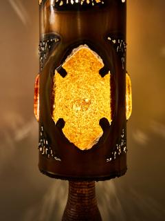  Accolay Pottery Brutalist Table Lamp with Copper Shade and Resin Panels from Accolay - 4693507