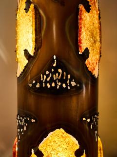  Accolay Pottery Brutalist Table Lamp with Copper Shade and Resin Panels from Accolay - 4693513