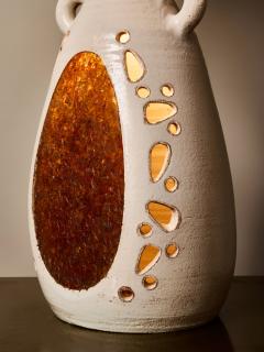  Accolay Pottery French Accolay Ceramic Table Lamp with Resin Inlay and Perforated Body - 4693470