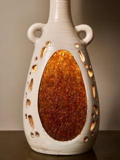  Accolay Pottery French Accolay Ceramic Table Lamp with Resin Inlay and Perforated Body - 4693501