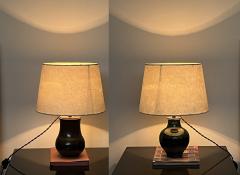  Accolay Pottery Matching Set of Two Accolay Small Bedside Lamps with Parchment Shades - 3908936